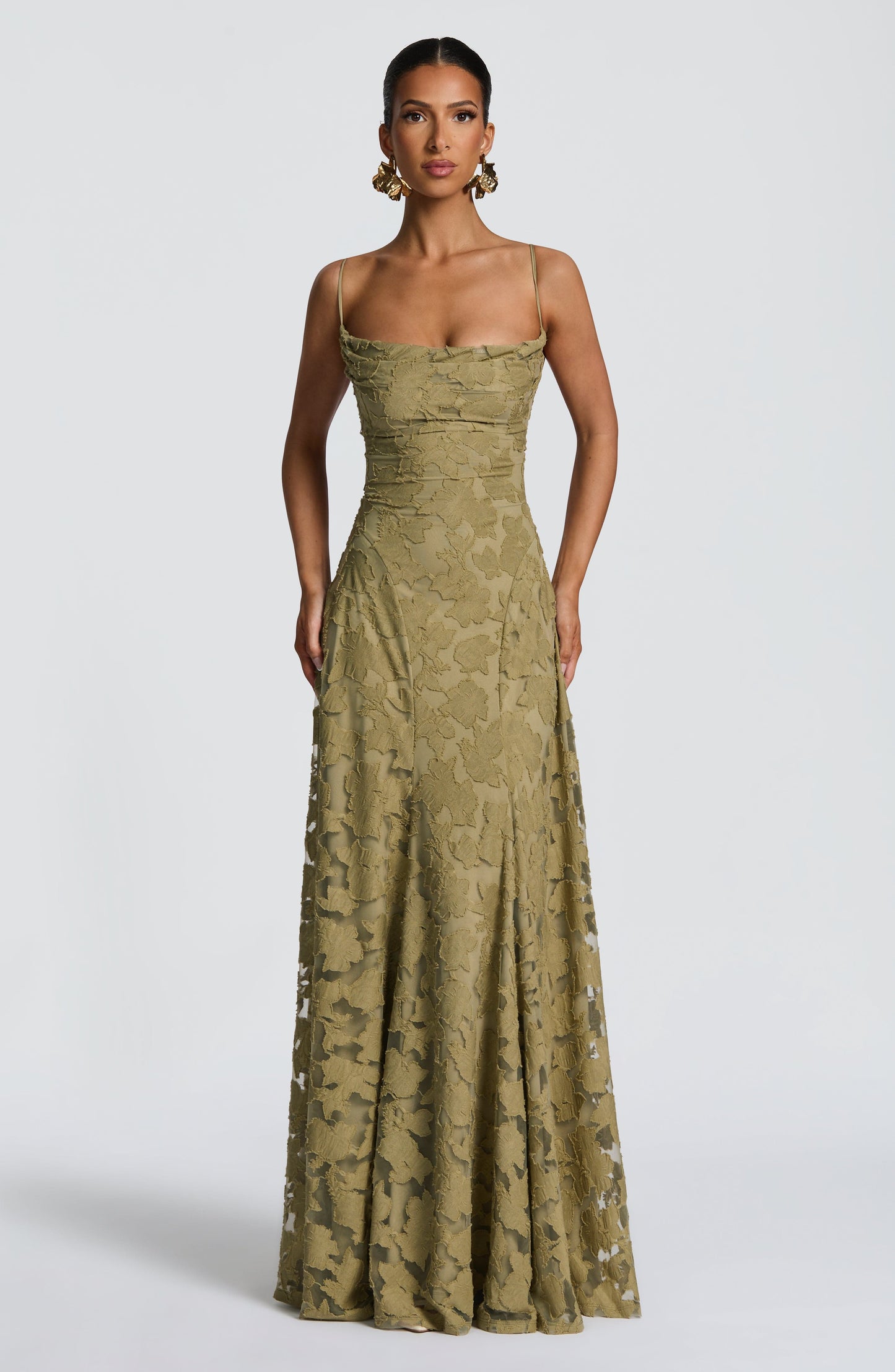 Abito lungo floreale donna con collo drappeggiato e schiena con lacci - Fluido ed elegante