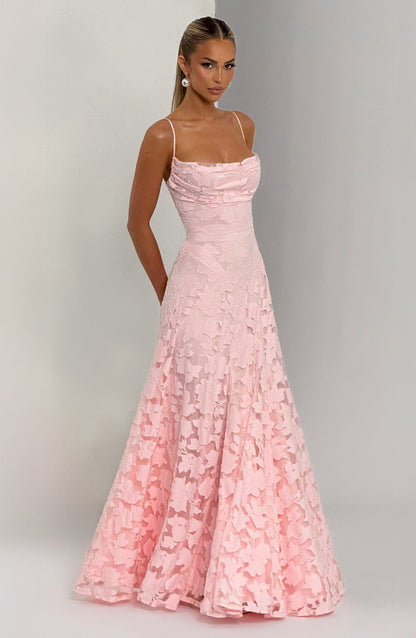 Abito lungo floreale donna con collo drappeggiato e schiena con lacci - Fluido ed elegante
