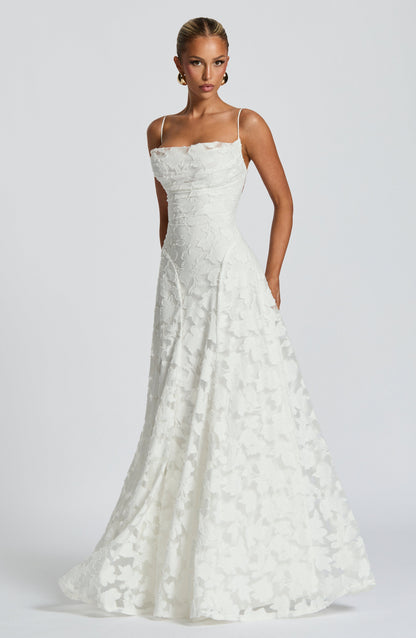 Abito lungo floreale donna con collo drappeggiato e schiena con lacci - Fluido ed elegante