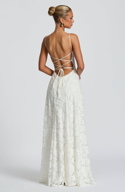 Abito lungo floreale donna con collo drappeggiato e schiena con lacci - Fluido ed elegante