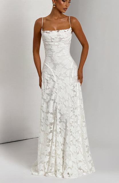 Abito lungo floreale donna con collo drappeggiato e schiena con lacci - Fluido ed elegante