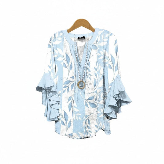 Blouse femme fleurie col V a manches volantées - Legere et romantique