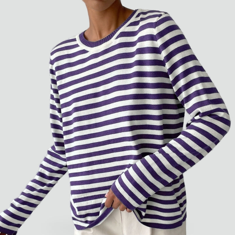 Women's striped crew-neck sweater - Soft and casual