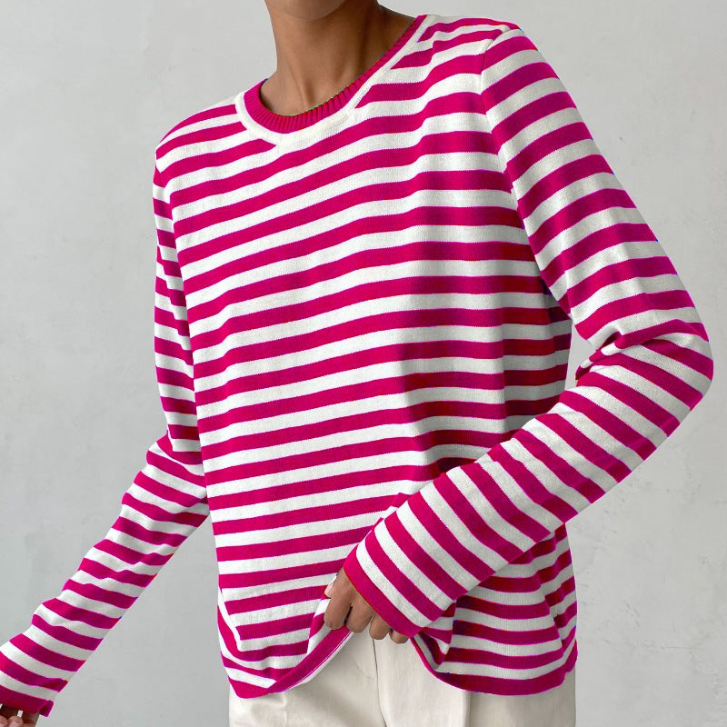 Women's striped crew-neck sweater - Soft and casual