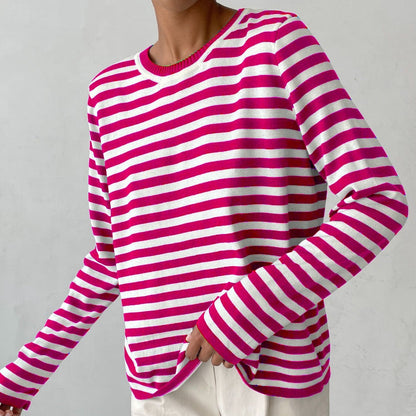 Women's striped crew-neck sweater - Soft and casual