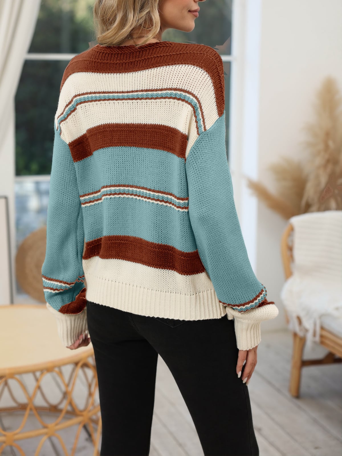 Jersey de mujer a rayas - De punto y con cuello de pico
