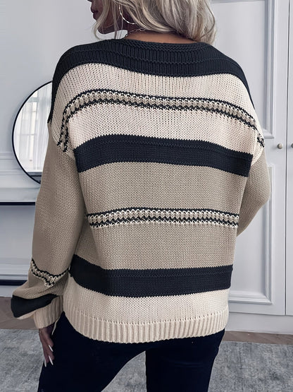 Jersey de mujer a rayas - De punto y con cuello de pico