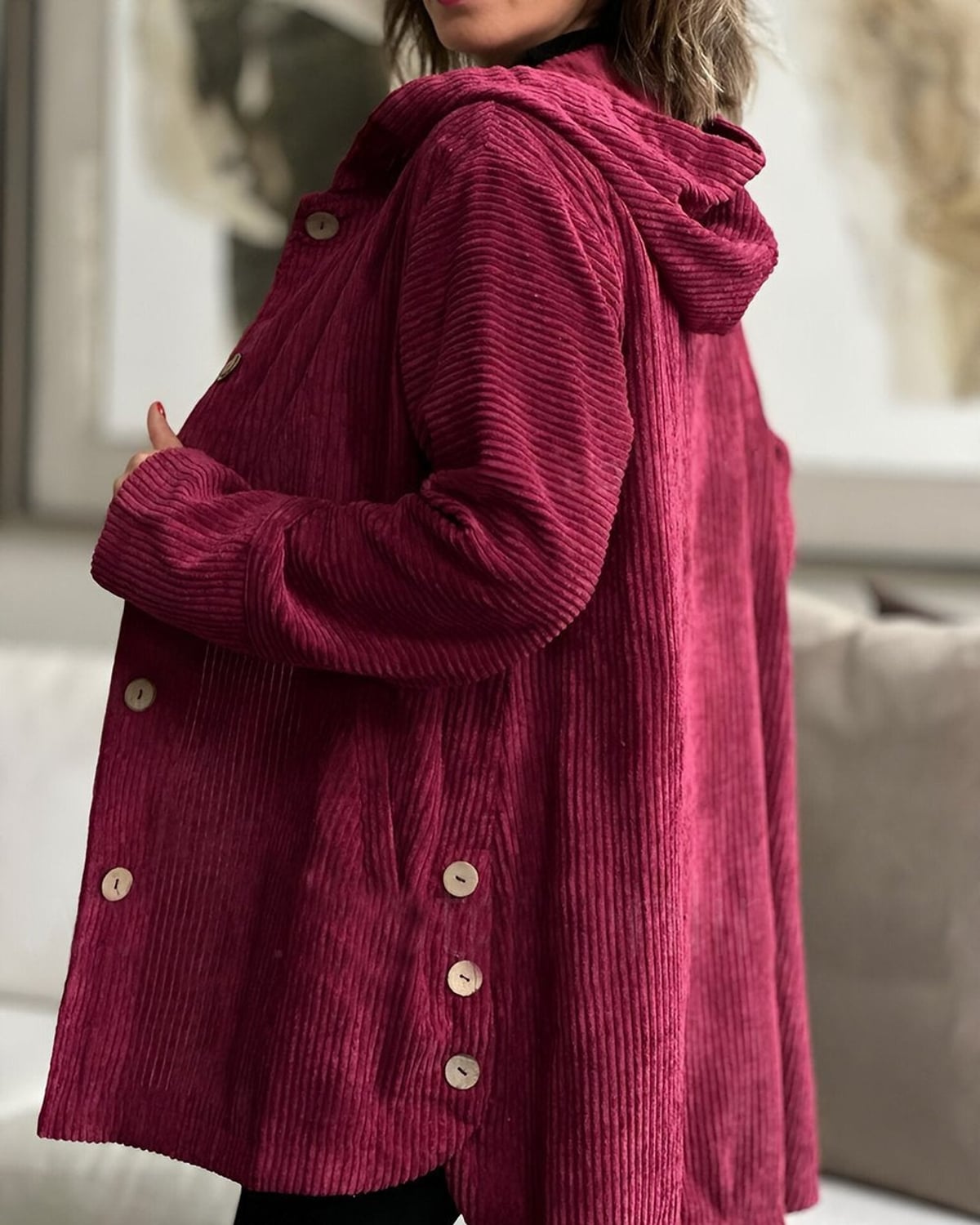 Chaqueta informal de mujer - Con capucha y cierre de botones