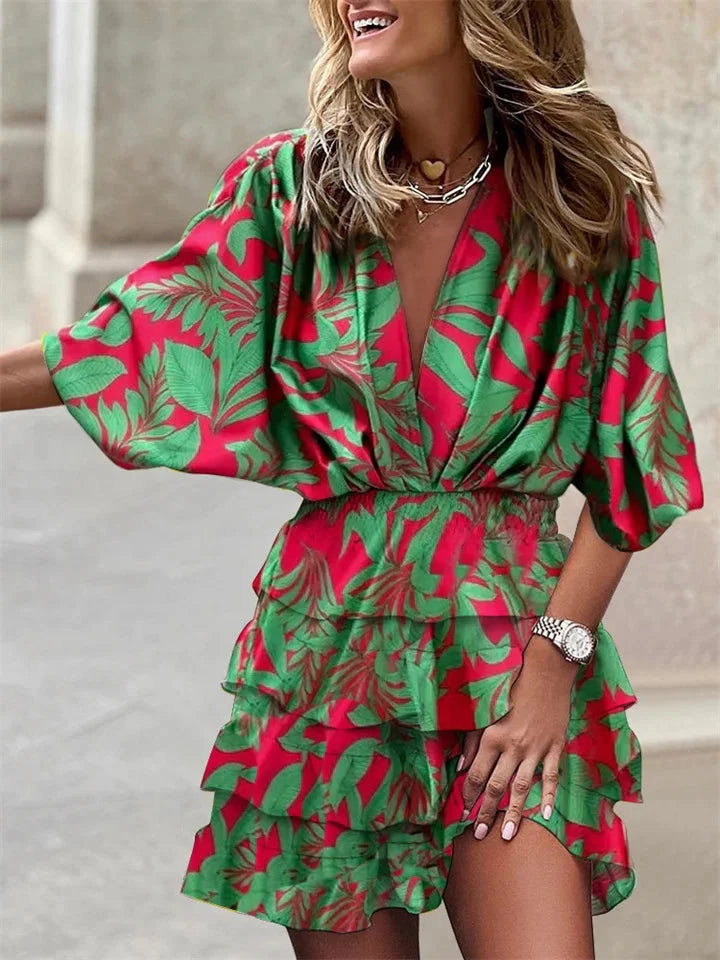 Robe femme d'ete manches courtes col V a volants - Legere et flatteuse