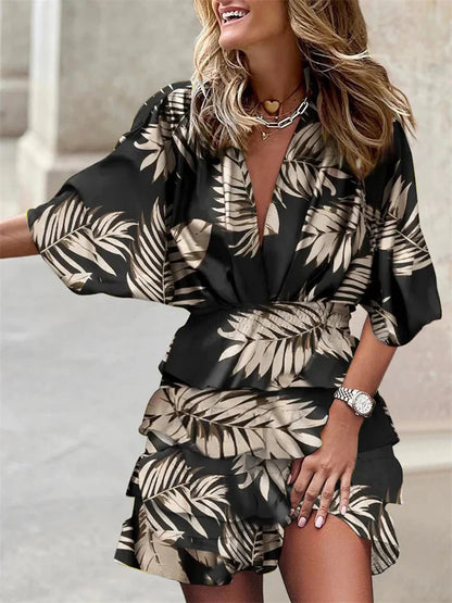 Robe femme d'ete manches courtes col V a volants - Legere et flatteuse