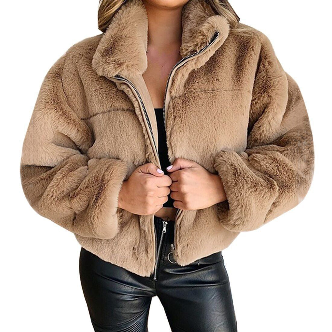 Chaqueta de punto de imitación de piel con cremallera - Cálida y con cremallera
