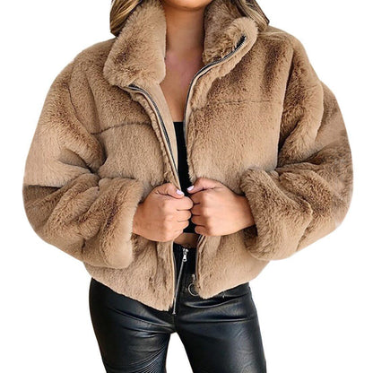 Chaqueta de punto de imitación de piel con cremallera - Cálida y con cremallera
