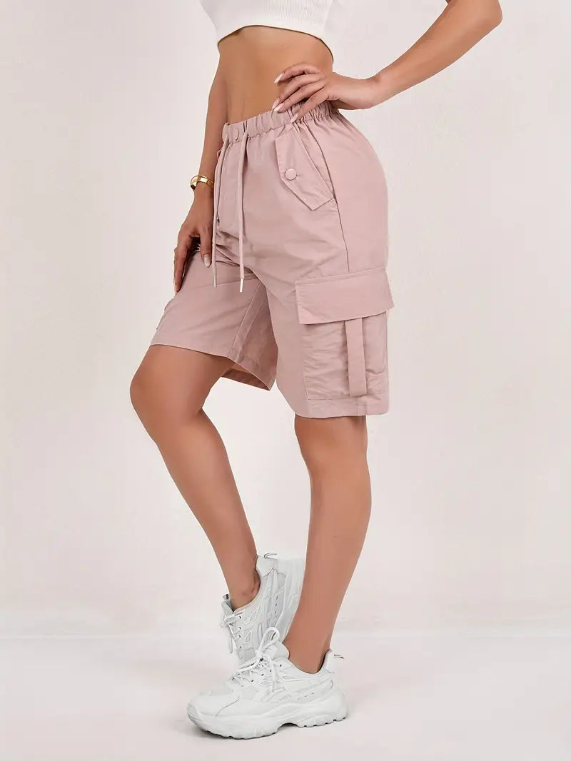 Short cargo Via rose poudré taille élastique femme