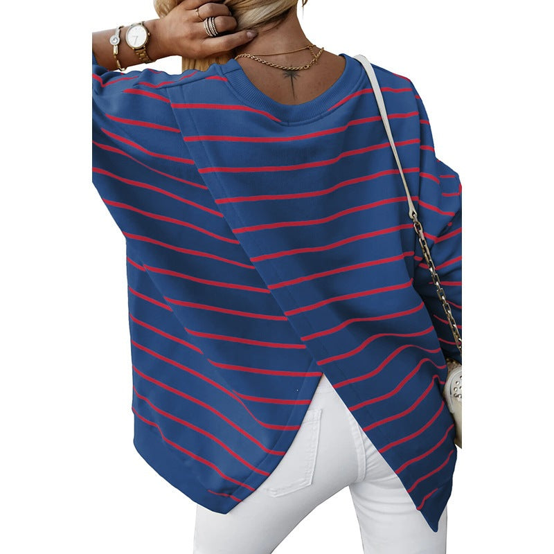 Sudadera de mujer a rayas con cuello redondo – estilo informal y acogedor para otoño e invierno