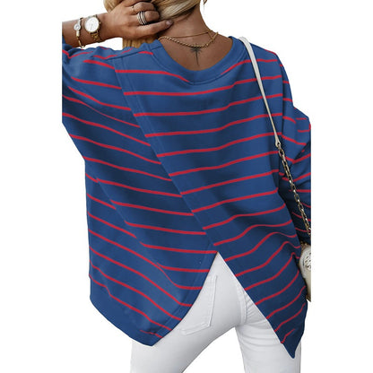 Sudadera de mujer a rayas con cuello redondo – estilo informal y acogedor para otoño e invierno