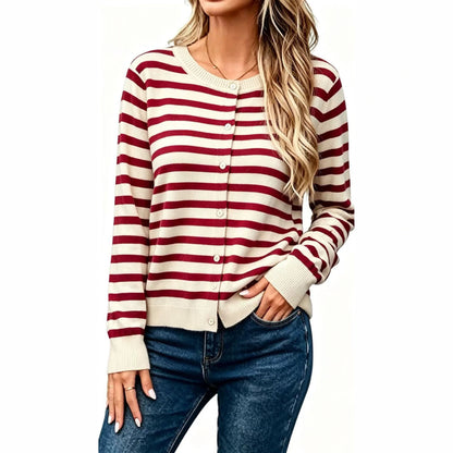 Cardigan da donna in maglia a righe con maniche lunghe – Vestibilità ampia, stile casual e confortevole