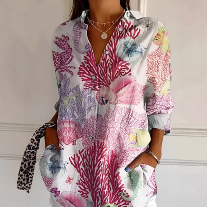 Chemise Femme à Imprimé Floral Coloré – Haut Boutonné Décontracté à Manches Longues