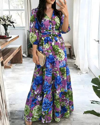Vestido de mujer con volantes superpuestos y mangas tres cuartos - Elegante y favorecedor