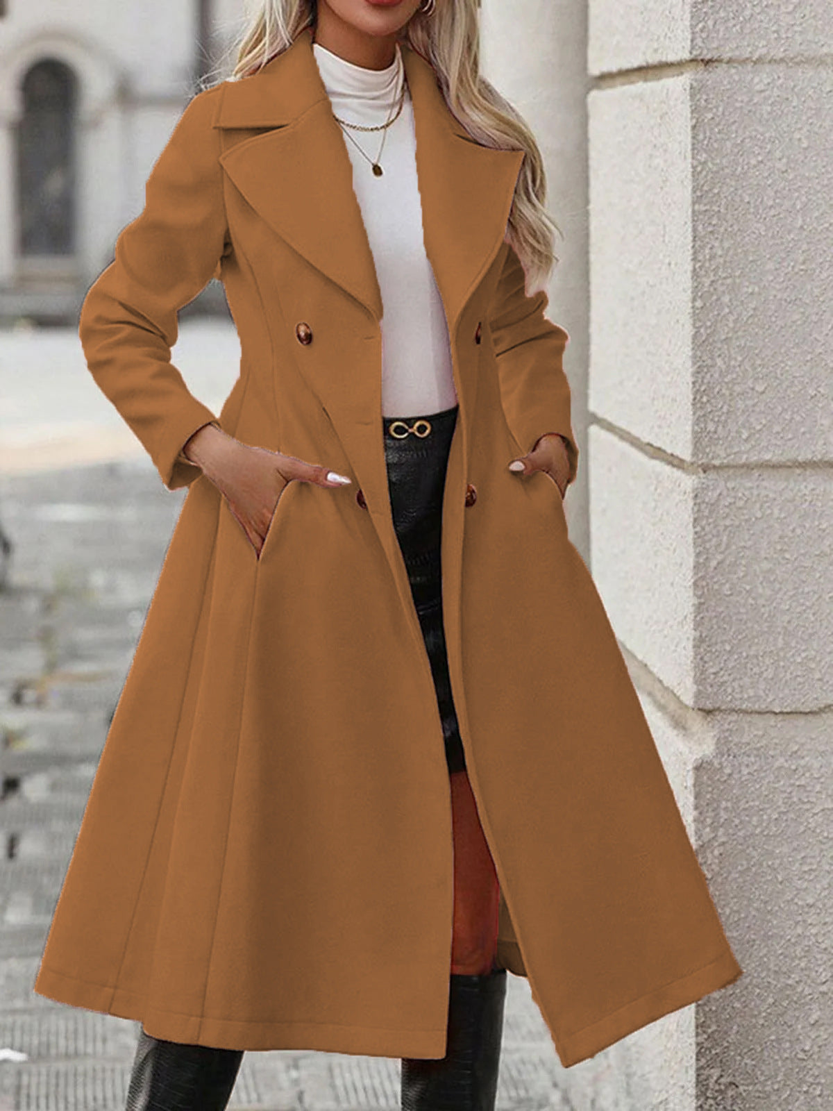 Trench long femme croise a revers - Decontracte et elegant