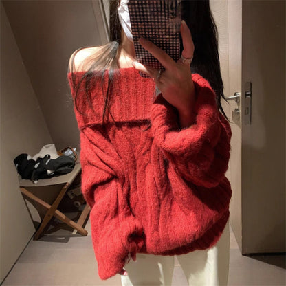 Pull femme en maille effet vison synthétique épaules dénudées – Style doux, douillet et élégant