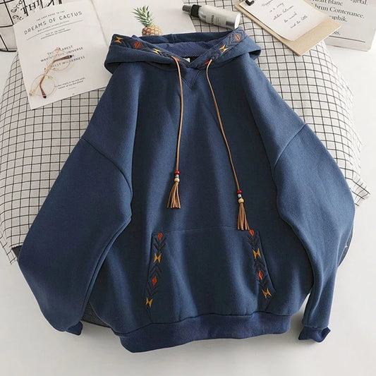 Sweat à capuche épais, brodé et surdimensionné pour femme