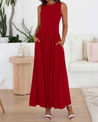 Vestido largo fluido para mujer con bolsillos