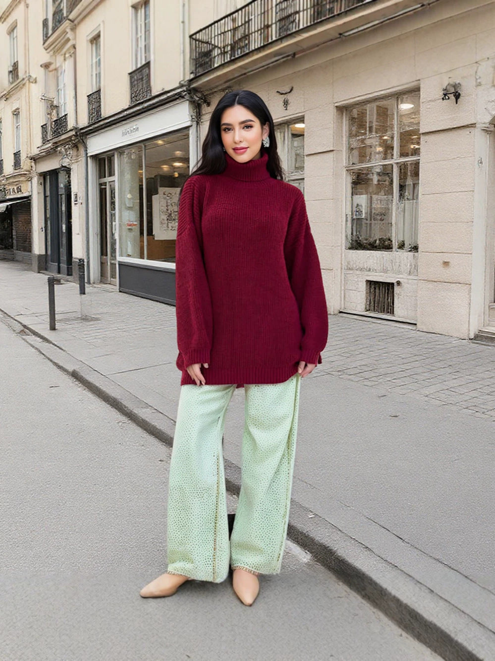 Women's knitted turtleneck top - Trendy and warm