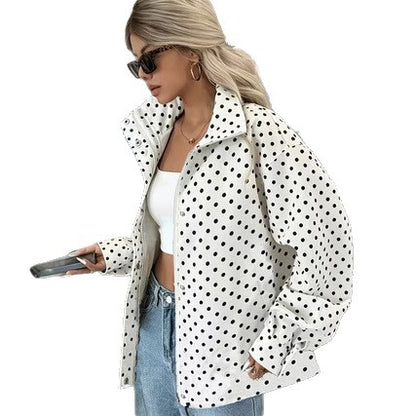Giacca in tessuto a pois da donna – Cappotto corto elegante dalla vestibilità ampia