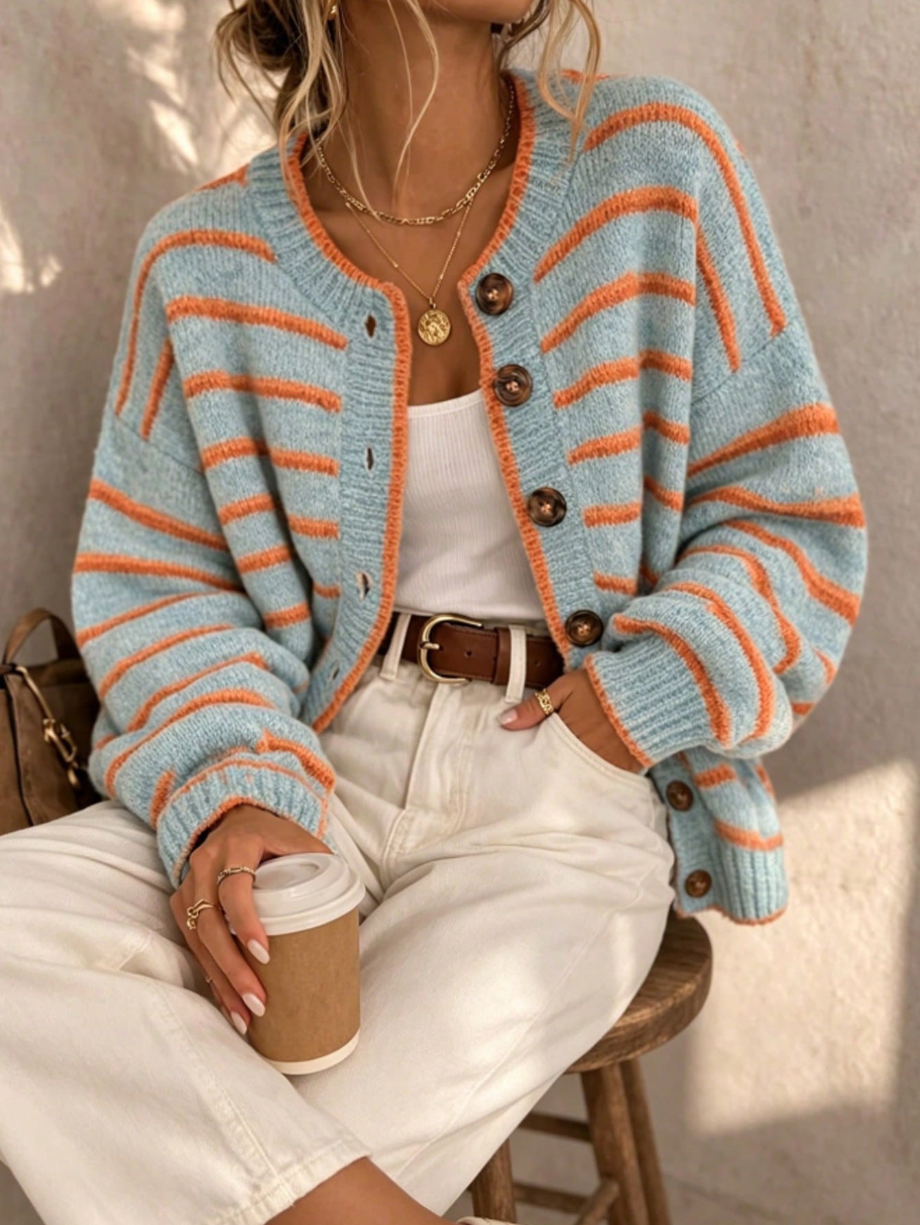 Cardigan à col rond pour femme – Style chic et décontracté euro-américain