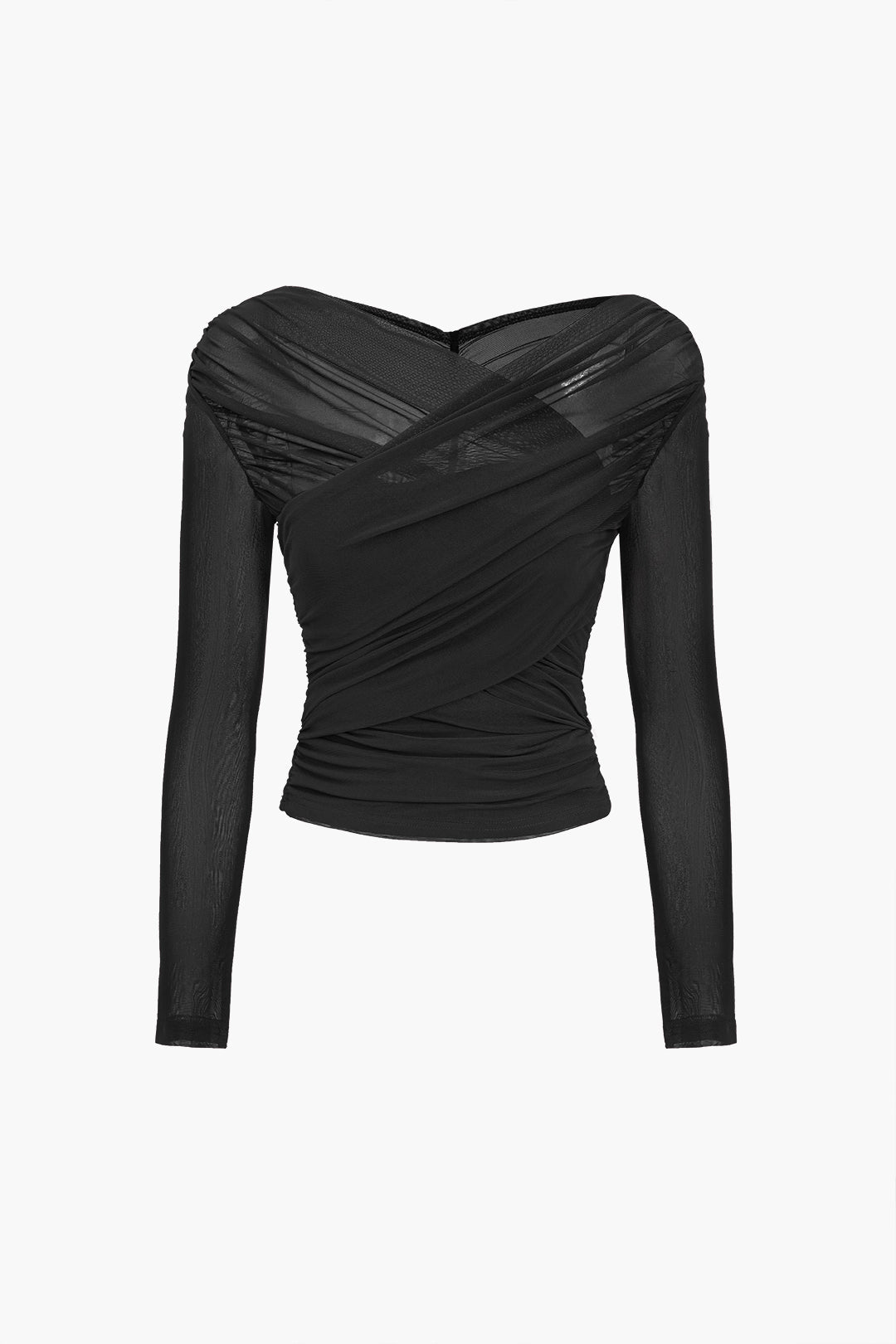 Chemisier drapé en maille pour femme – Manches longues, style élégant et décontracté pour le travail