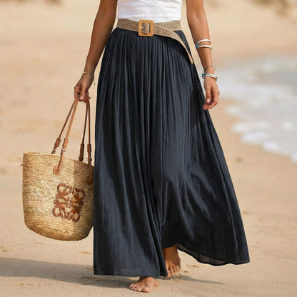 Abito maxi donna svasato con vita morbida stile spiaggia