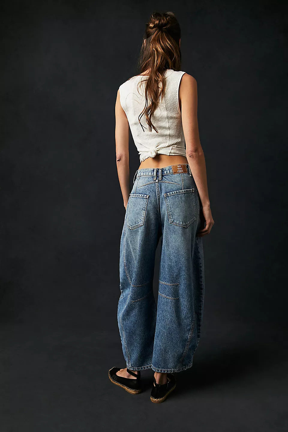 Jean Barrel Large Jambe Large Taille Moyenne Stretch Femme – Denim Décontracté Baggy