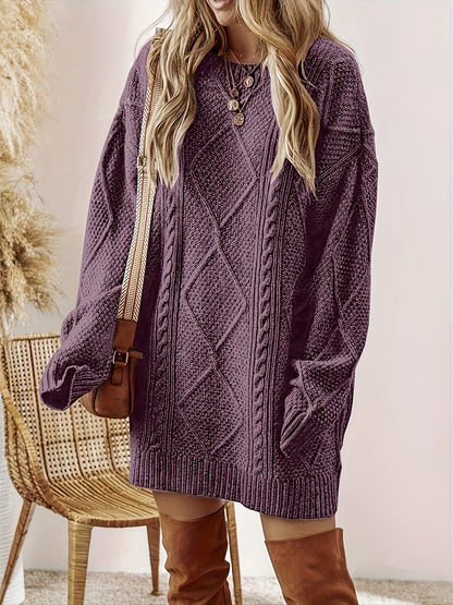 Women's textured cable-knit sweater dress - Warm and elegant