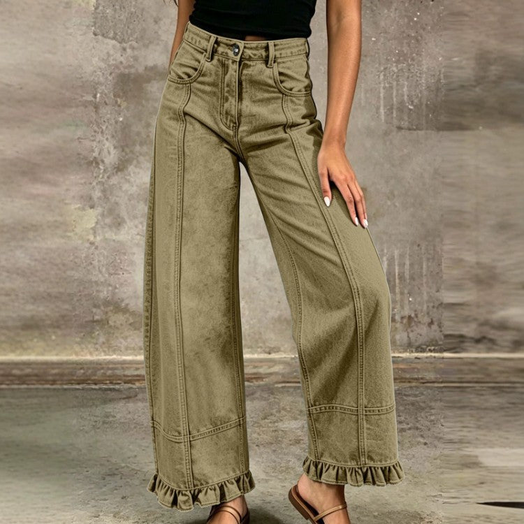 Pantalon en jean ample à jambes larges pour femme – Jean décontracté et élégant à taille haute, idéal pour un look urbain au quotidien