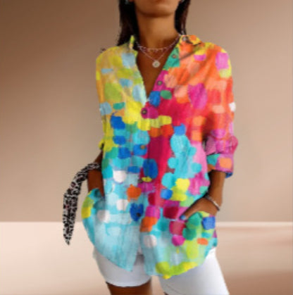 Chemise Femme à Imprimé Floral Coloré – Haut Boutonné Décontracté à Manches Longues