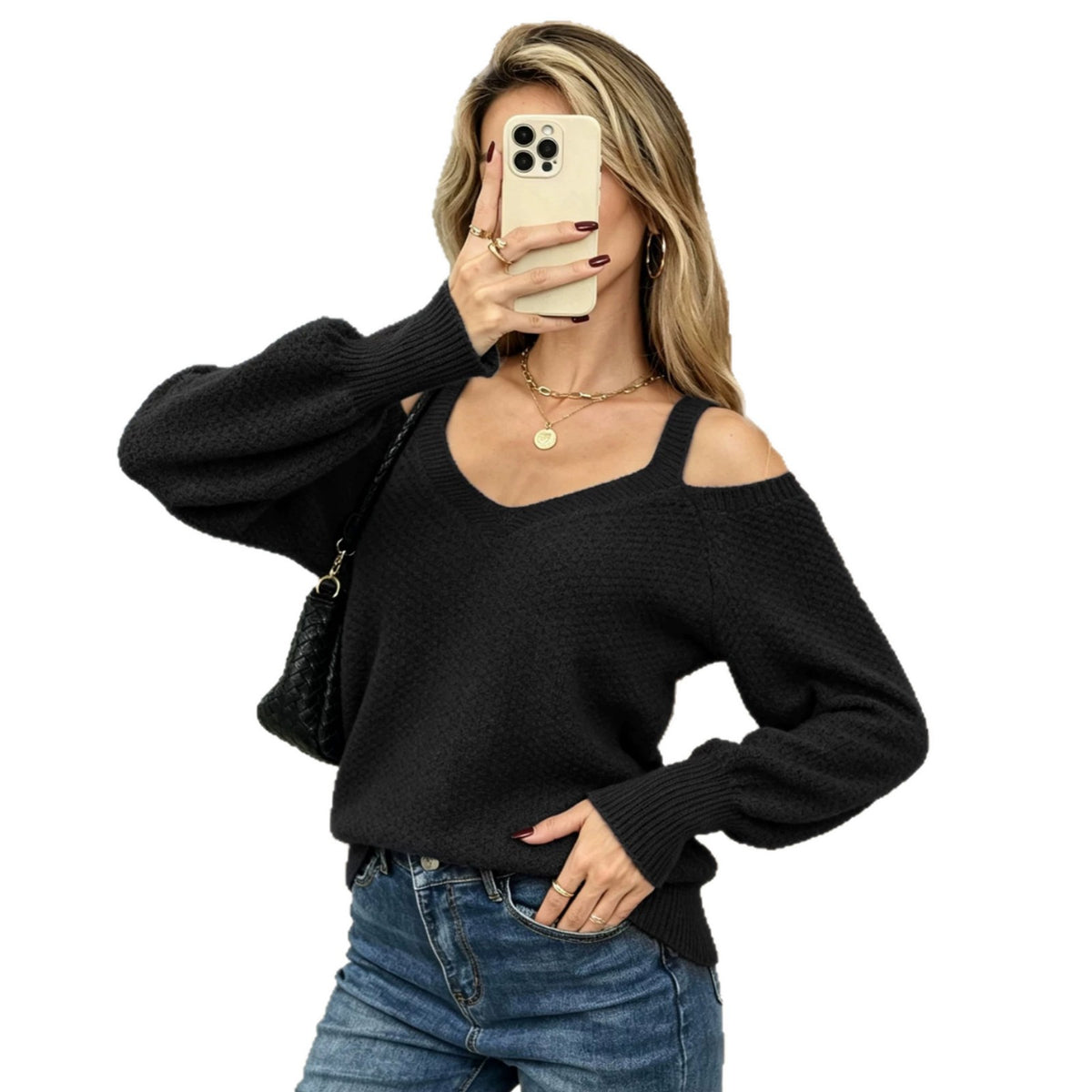 Top da donna in maglia con spalle scoperte - Elegante e confortevole