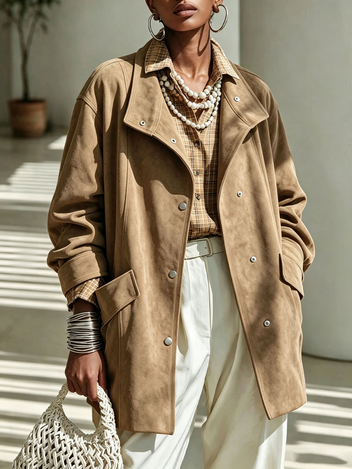 Women's mid-length Mandarin collar coat - Elegant and warm