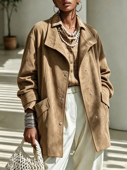 Women's mid-length Mandarin collar coat - Elegant and warm