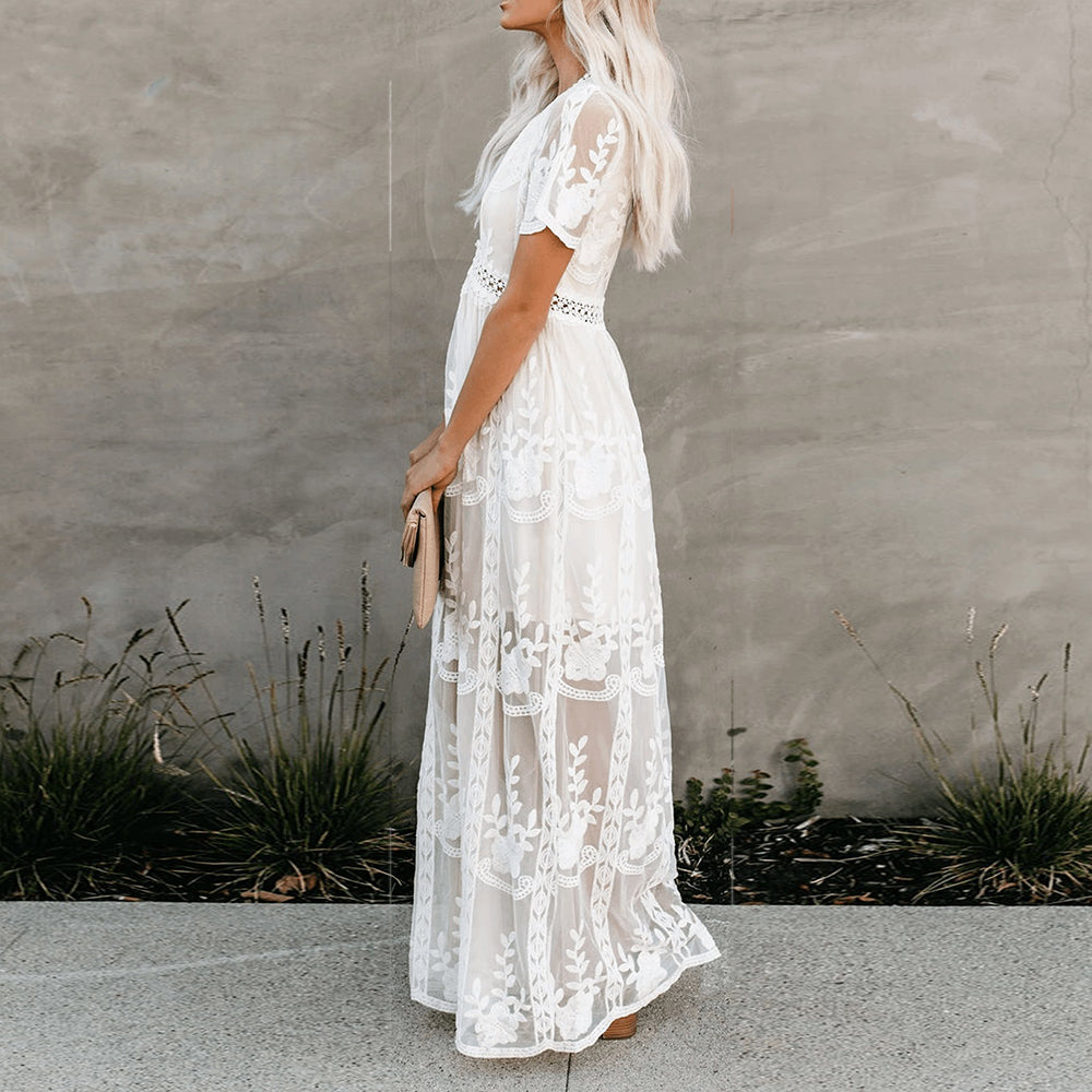 Robe Maxi Femme à Col V – Élégance Fluide et Confort