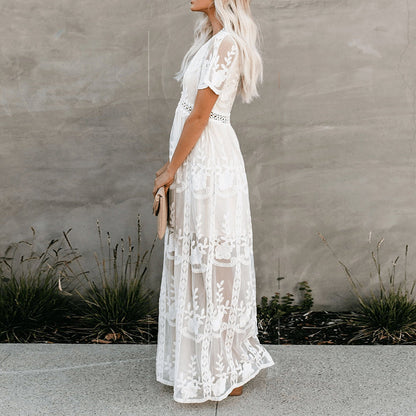 Robe Maxi Femme à Col V – Élégance Fluide et Confort