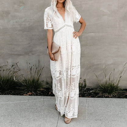 Robe Maxi Femme à Col V – Élégance Fluide et Confort