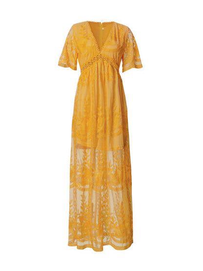 Robe Maxi Femme à Col V – Élégance Fluide et Confort