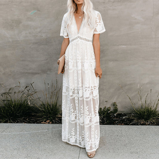 Women's Maxi Dress with V-Neck – Fluid Elegance and Comfort