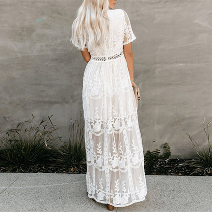 Robe Maxi Femme à Col V – Élégance Fluide et Confort