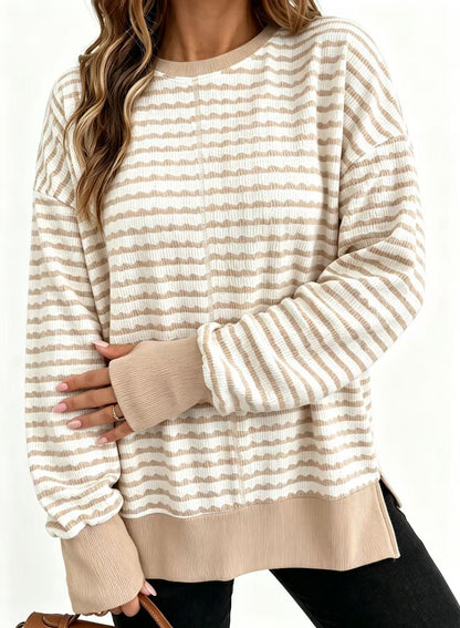 Striped women's sweater with side slits - Casual and soft