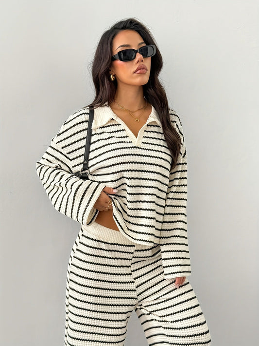 Women's Two-Piece Striped Loungewear Set – Modern Casual Style