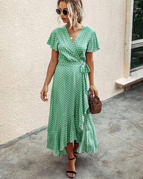 Robe Cache-Cœur Florale Élégante pour Femme – Style Estival à Volants
