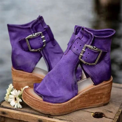 Bottes Femme à Plateforme en Daim à Bout Ouvert – Sandales à Talons Hauts Chunky Élégantes et Confortables