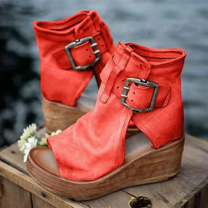 Bottes Femme à Plateforme en Daim à Bout Ouvert – Sandales à Talons Hauts Chunky Élégantes et Confortables