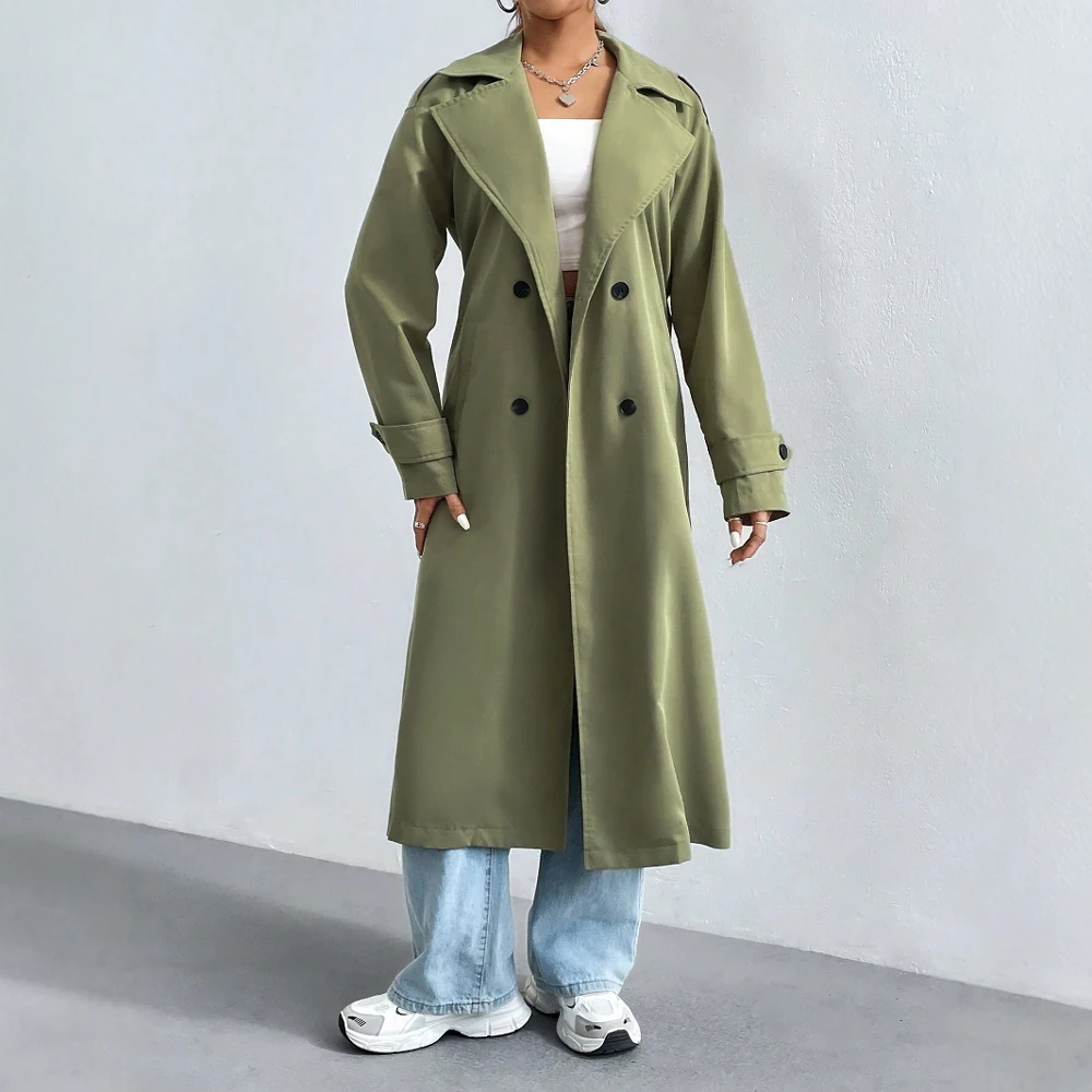 Femme Manteau Trench Long Luxe Élégant – Manteau Double Boutonnage